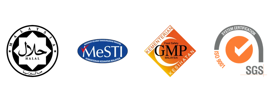 Halal、MeSTI、GMP、ISO 9001 认证标志